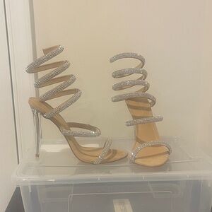 Shoe Dazzle Silver Spiral Heels